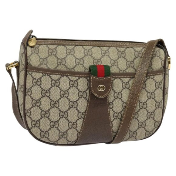 GUCCI GG Supreme Web Sherry Line Bag PVC Beige Gold - Picture 2 of 16